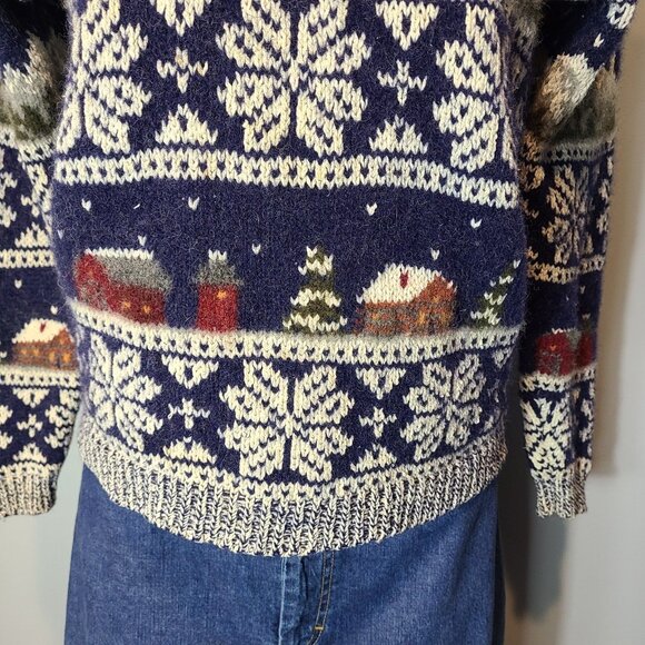 Vtg Woolrich Sweater Womens Medium Fair Isle Cottage Farm Wool Handframed 90s - Picture 2 of 11